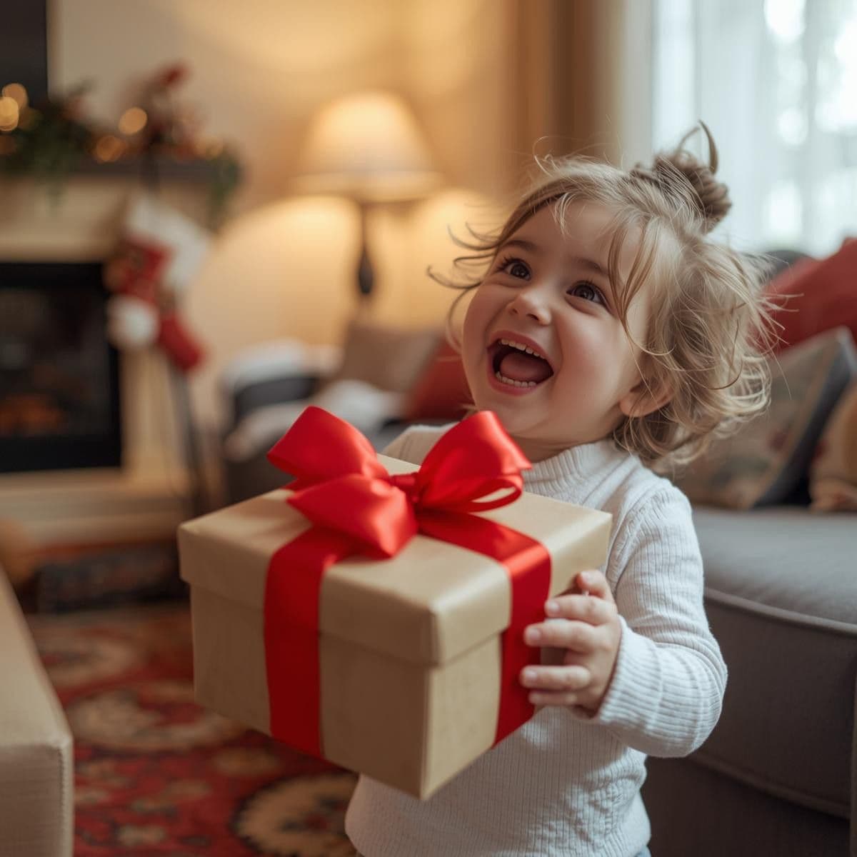 Criança feliz com presente
