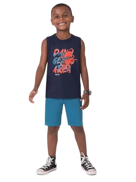 MMM Regata Infantil Menino Estampa Frontal Algodão Malwee Kids 130409